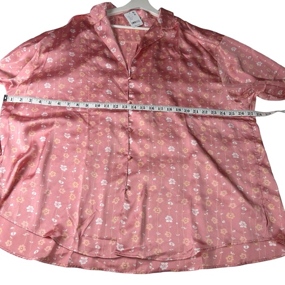 Free People Dreamy Days Pajama Set Satin Button Top Wide Leg Pant Coral SZ L NWT - Picture 12 of 16